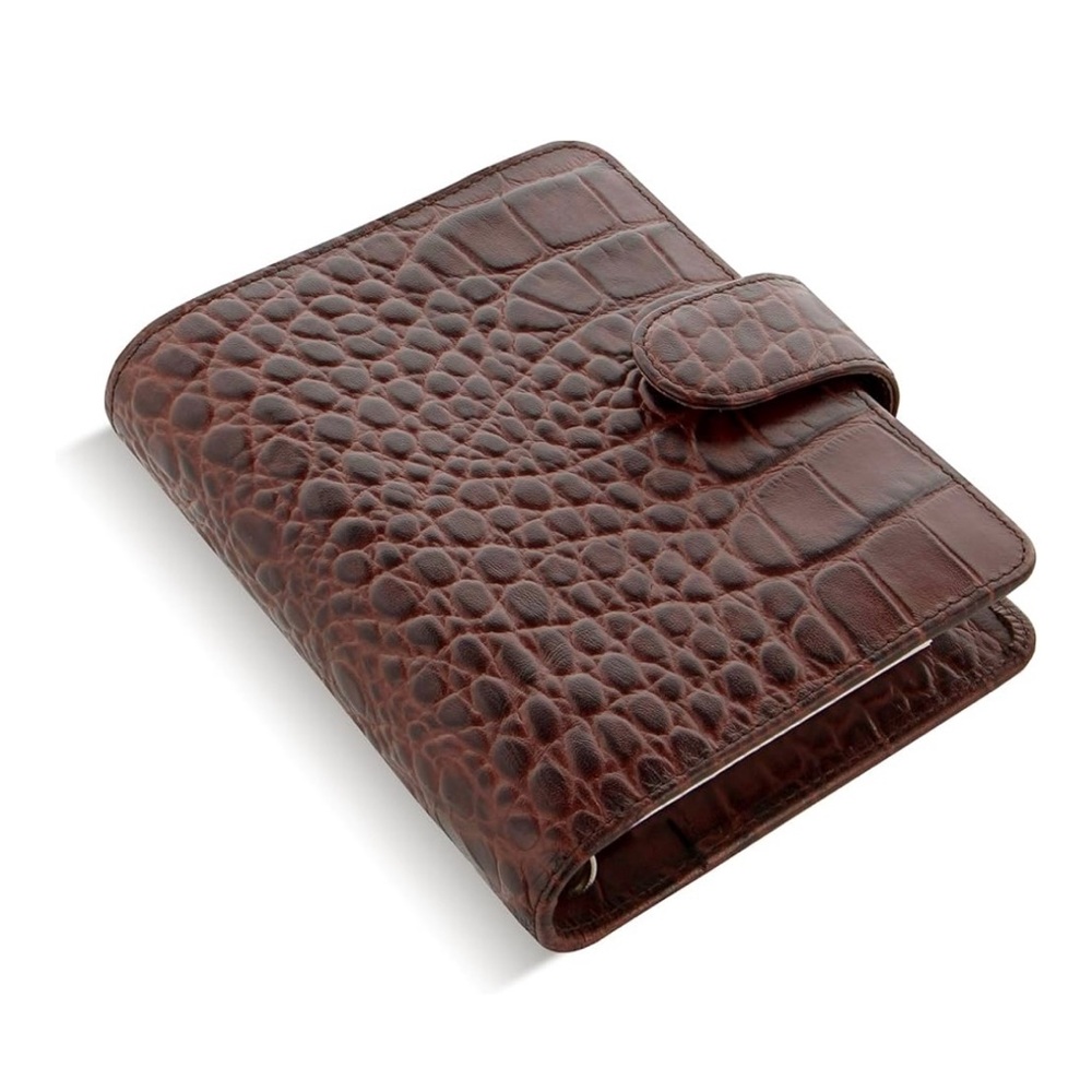 filoFAX Classic Croc Pocket in Rich Brown Leather